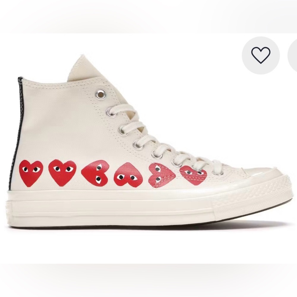 Comme des Garcons White and Red Heart Converse Sneakers